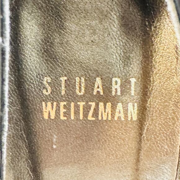 Stuart Weitzman Shoes Womens 5.5 Brown Calf Hair Leather Pumps Leopard Peep Toe - Picture 10 of 12
